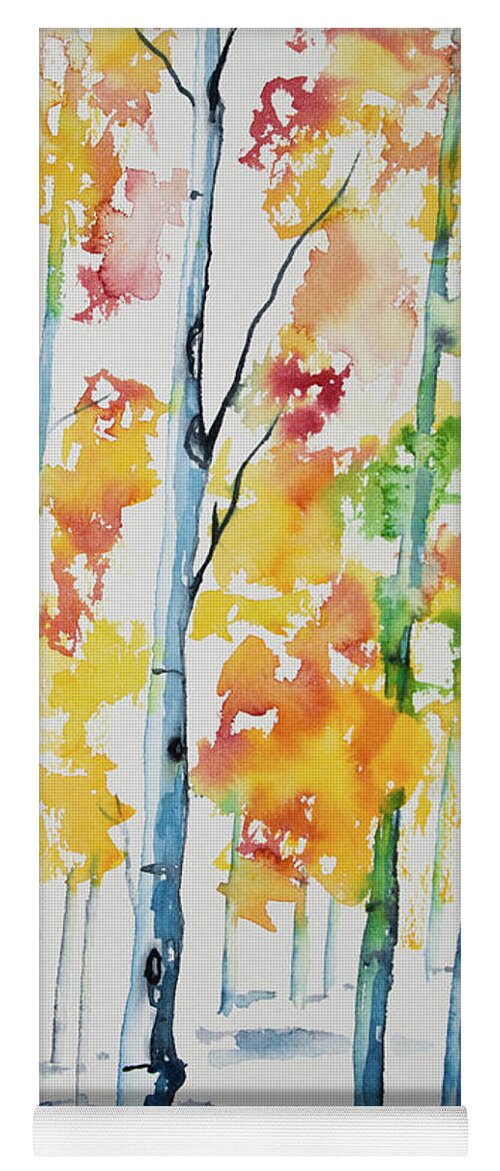 Aspen Yoga Mat featuring the painting Watercolor - Autumn Aspen Trees by Cascade Colors
