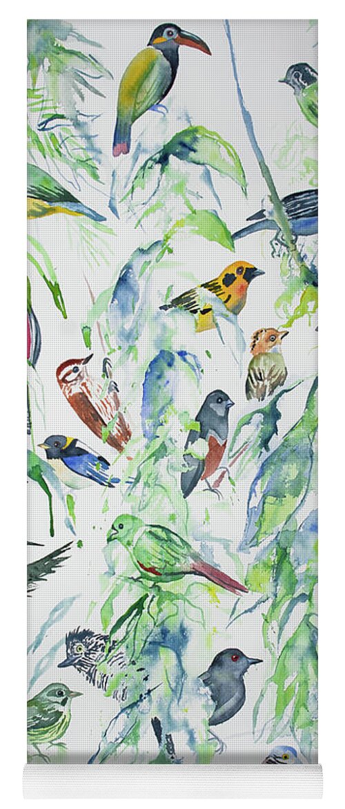 Wildsumaco Yoga Mat featuring the painting Watercolor - Birds of Wildsumaco by Cascade Colors