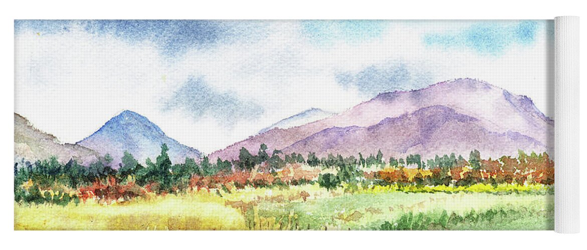 Mountains Yoga Mat featuring the painting Watercolor Landscape Path To The Mountains by Irina Sztukowski