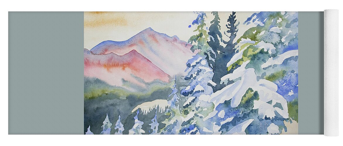 Long's Peak Yoga Mat featuring the painting Watercolor - Long's Peak Winter Landscape by Cascade Colors