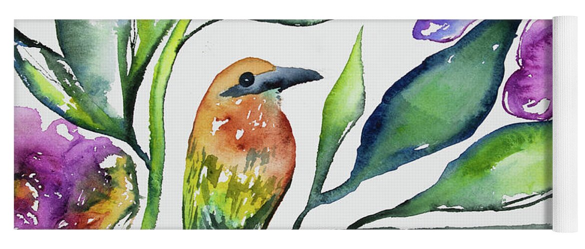 Rufous Motmot Yoga Mat featuring the painting Watercolor - Rufous Motmot by Cascade Colors