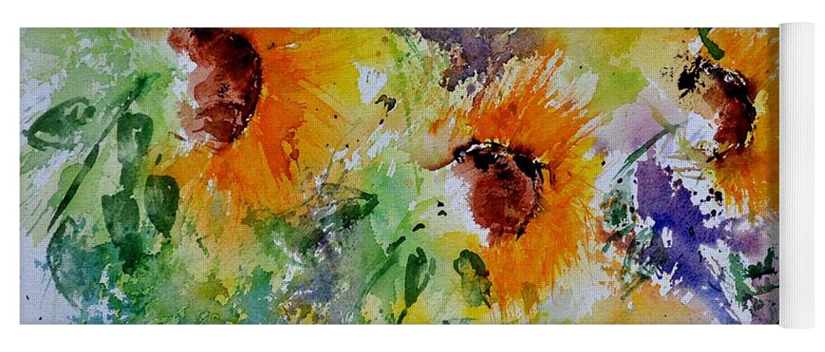 Flowers Yoga Mat featuring the painting Watercolor Sunflowers by Pol Ledent
