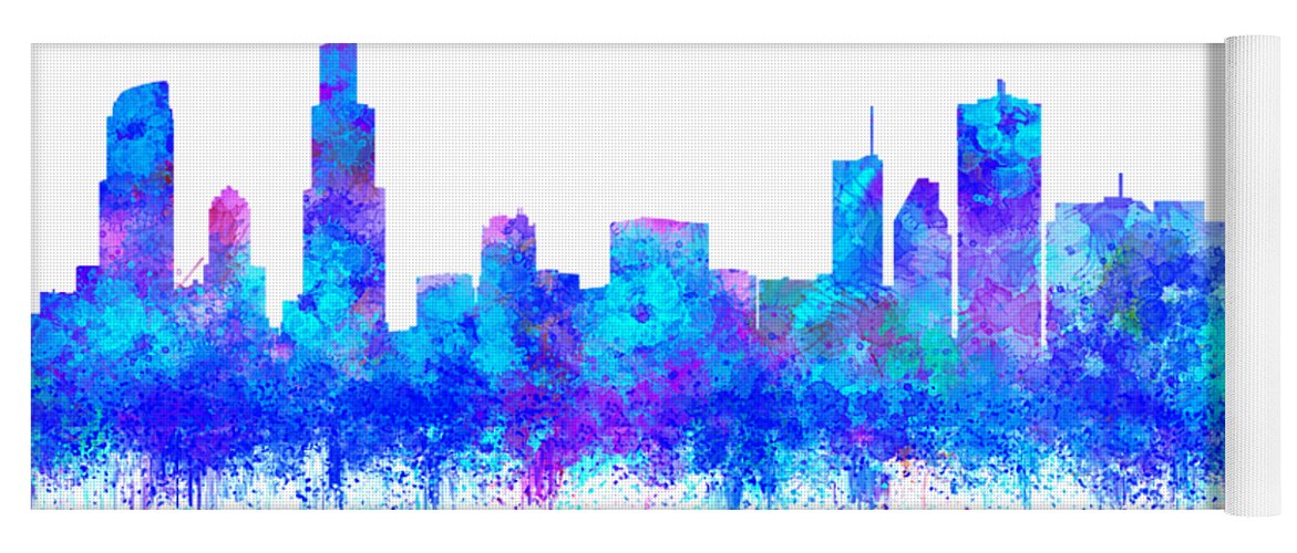 Chicago Yoga Mat featuring the painting Watercolour Splashes and dripping effect Chicago Skyline by Georgeta Blanaru