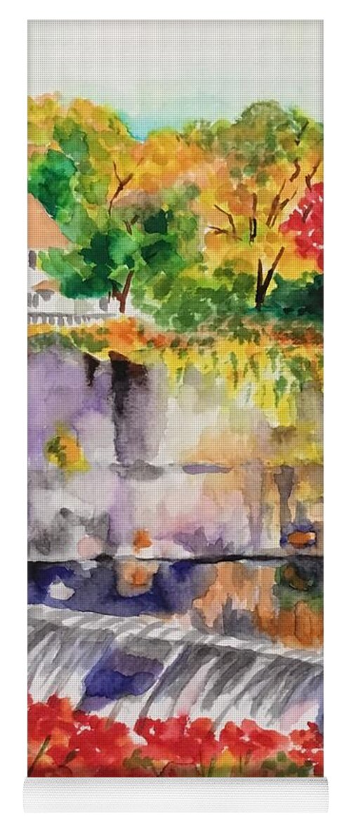 Vibrant Colors. Waterfall Yoga Mat featuring the painting Waterfall at the Old Saugerties Mill by Judy Swerlick