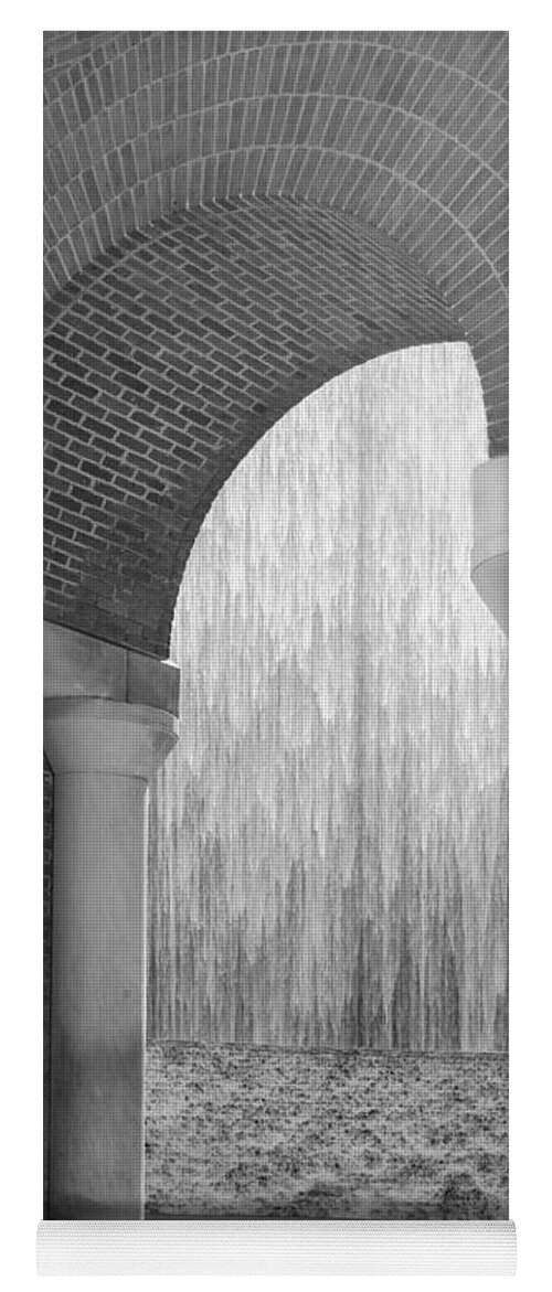 Houstonian Yoga Mat featuring the photograph Waterwall and Arch 3 in Black and White by Angela Rath