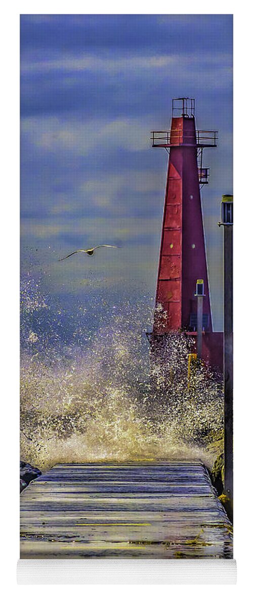 Channel Yoga Mat featuring the photograph Waves at Muskegon South Breakwater by Nick Zelinsky Jr