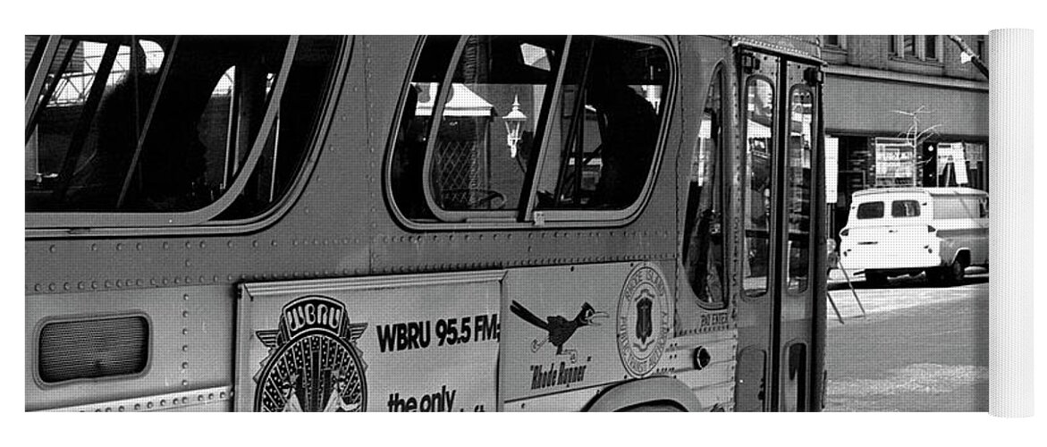 Wbru Yoga Mat featuring the photograph WBRU-FM Bus Sign, 1975 by Jeremy Butler