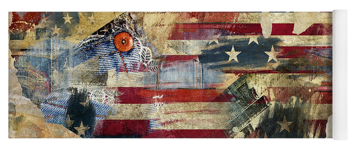 American Flag Yoga Mat featuring the painting We The People Map America by Mindy Sommers