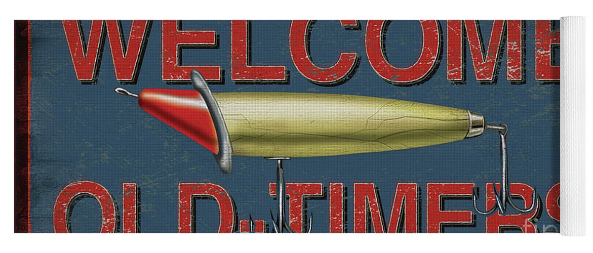 Jq Licensing Yoga Mat featuring the painting Welcome Fishing Sign by JQ Licensing