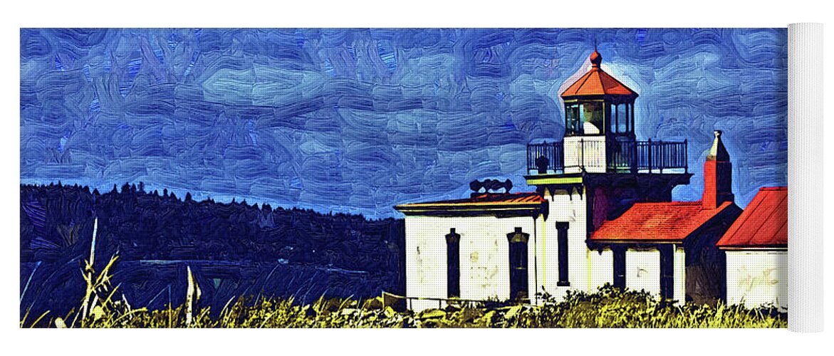 Lighthouse Yoga Mat featuring the digital art West Point Sits Alone by Kirt Tisdale