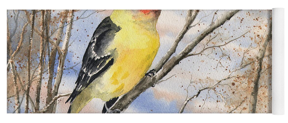 Yellow Yoga Mat featuring the painting Western Tanager by Sam Sidders