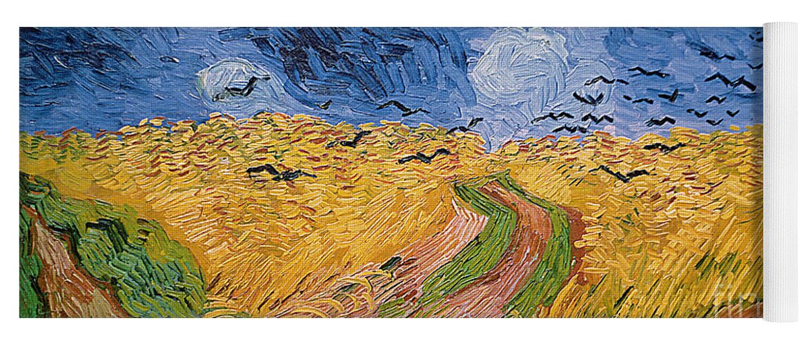 Landscape;post-impressionist; Summer; Wheat; Field; Birds; Threatening; Sky; Cloud; Post-impressionism Yoga Mat featuring the painting Wheatfield with Crows by Vincent van Gogh