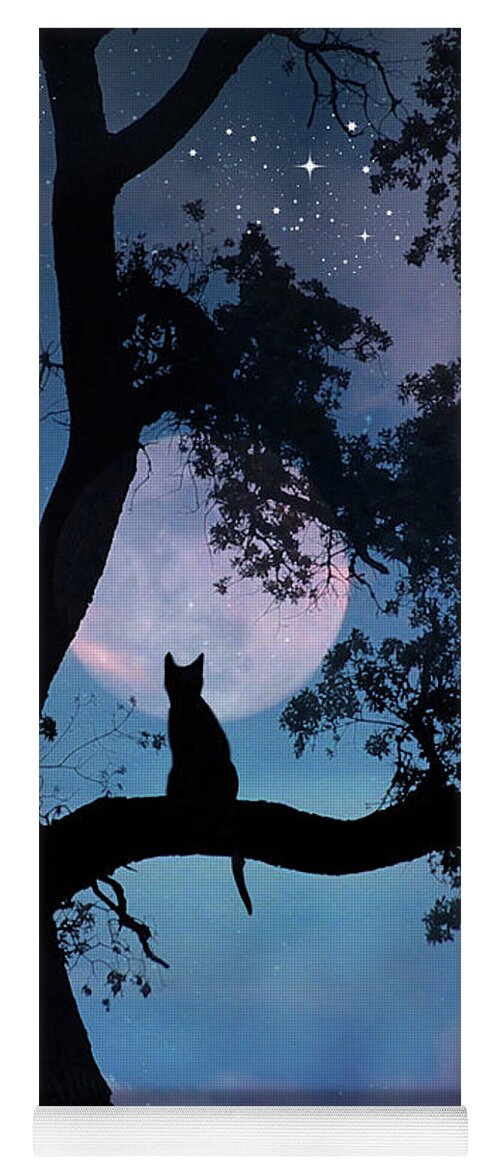 Cat Yoga Mat featuring the photograph Whimsical Cat and Moon Making a Wish by Stephanie Laird