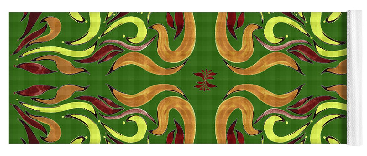 Whimsical Yoga Mat featuring the painting Whimsical Organic Pattern in Yellow and Green I by Irina Sztukowski