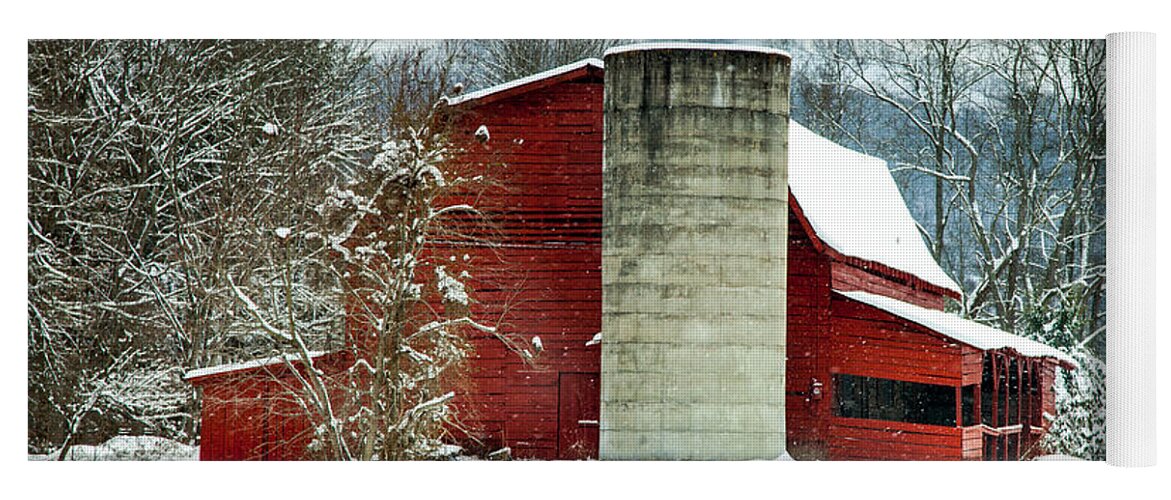Winter Red Barns Yoga Mat featuring the photograph WHISPERS of WINTER WONDER by Karen Wiles