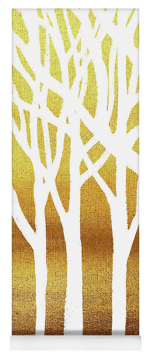 White Yoga Mat featuring the painting White Abstract Forest Beige Background Triptych B 1of3 by Irina Sztukowski