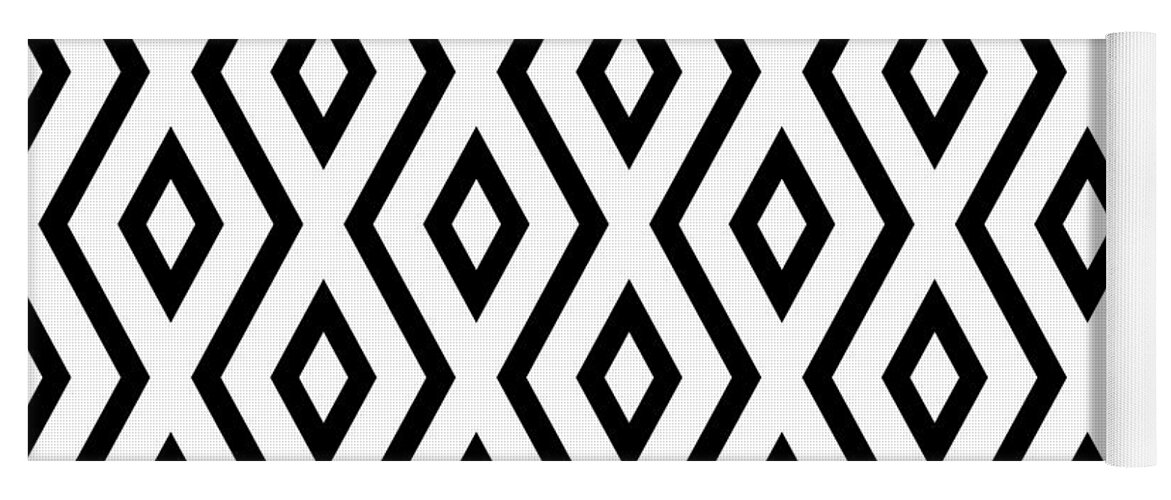 White And Black Yoga Mat featuring the mixed media White and Black Pattern by Christina Rollo