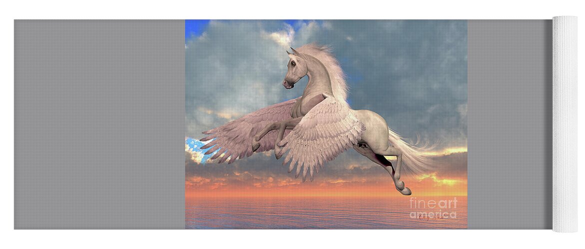 Pegasus Yoga Mat featuring the digital art White Arabian Pegasus Horse by Corey Ford