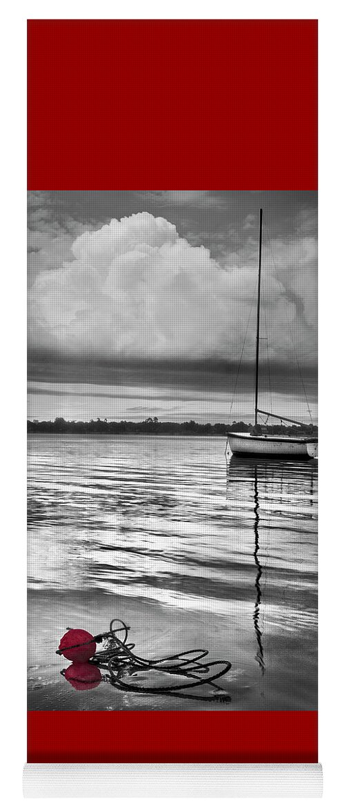 Boats Yoga Mat featuring the photograph White Boat in Creative Black and White Silver Tones by Debra and Dave Vanderlaan