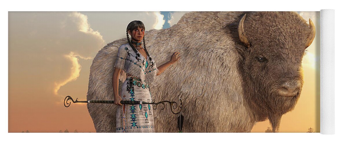 White Buffalo Calf Woman Yoga Mat featuring the digital art White Buffalo Calf Woman by Daniel Eskridge