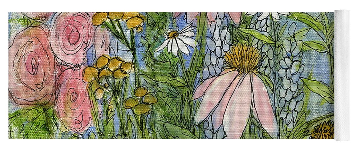 Nature Yoga Mat featuring the painting White Coneflowers in Garden by Laurie Rohner