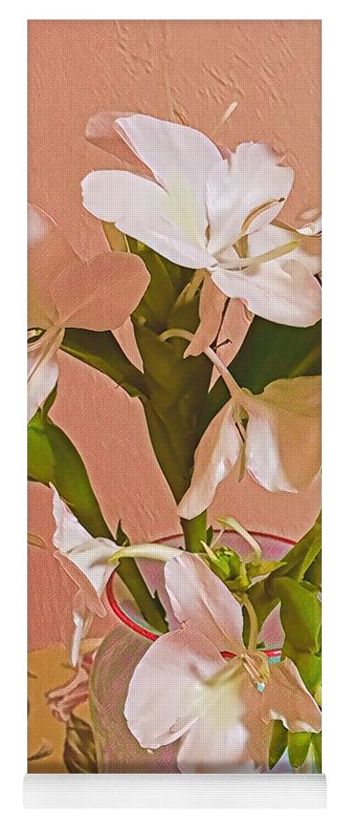 #flowersofaloha #flowers # Flowerpower #aloha #hawaii #aloha #puna #pahoa #thebigisland #whitegingerslihainpink #whiteginger #pink Yoga Mat featuring the photograph White Ginger Aloha in Pink by Joalene Young