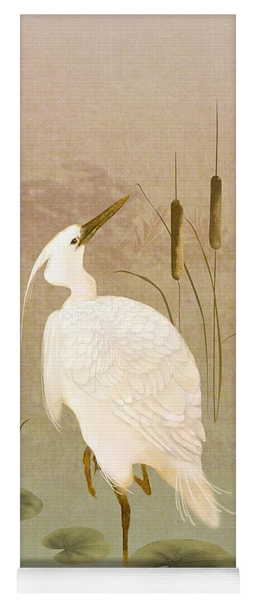Egret Yoga Mat featuring the digital art White Heron in Bulrushes by M Spadecaller