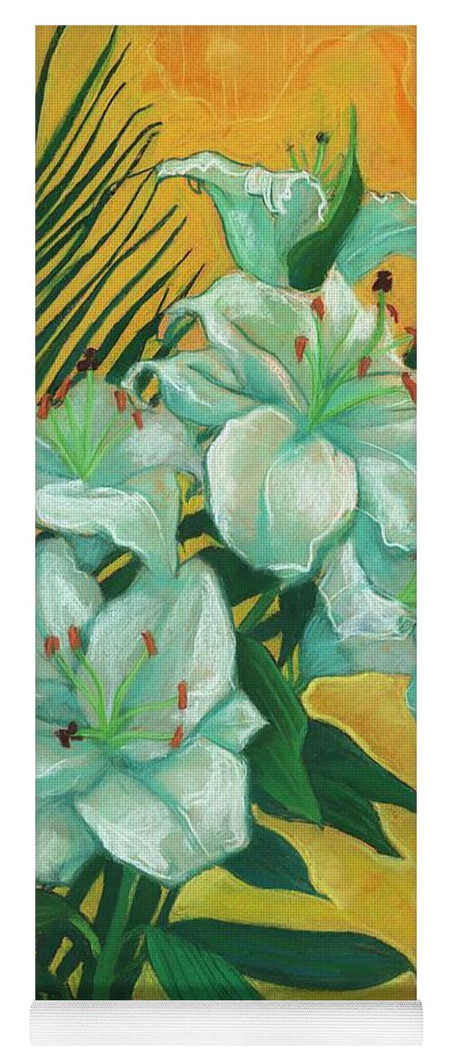 White Lily Yoga Mat featuring the painting White Lilies and Palm Leaf by Julia Khoroshikh