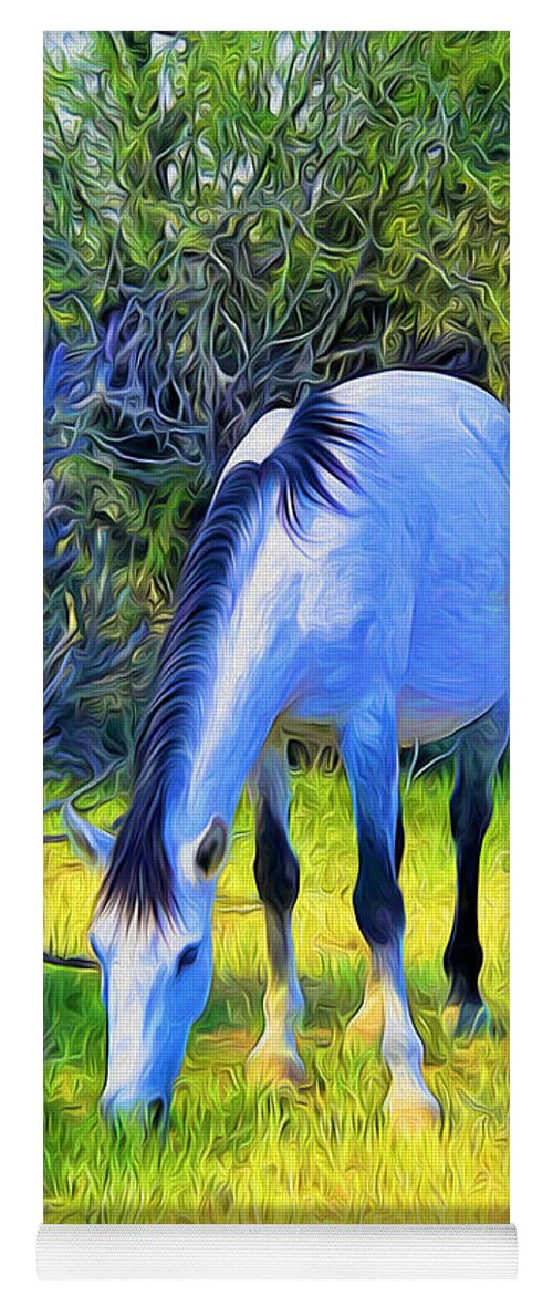 Horse Yoga Mat featuring the photograph White Mare at Salt River by Barbara Zahno