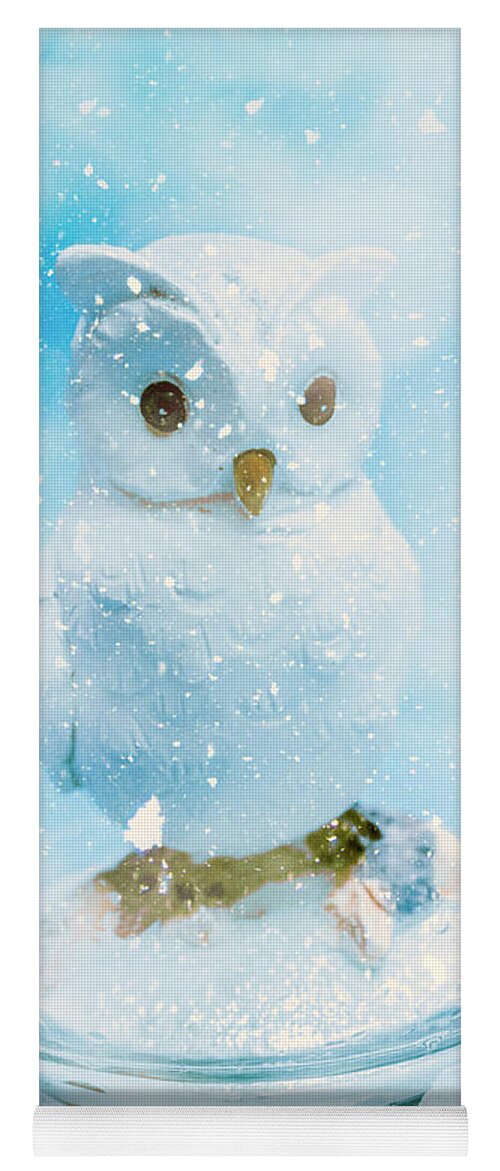 Owl Yoga Mat featuring the photograph White owl in snow globe by Jorgo Photography