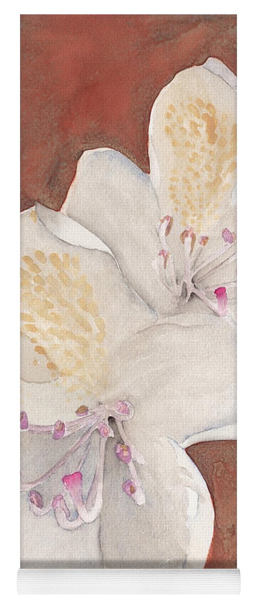 White Yoga Mat featuring the painting White Rhododendron by Ken Powers