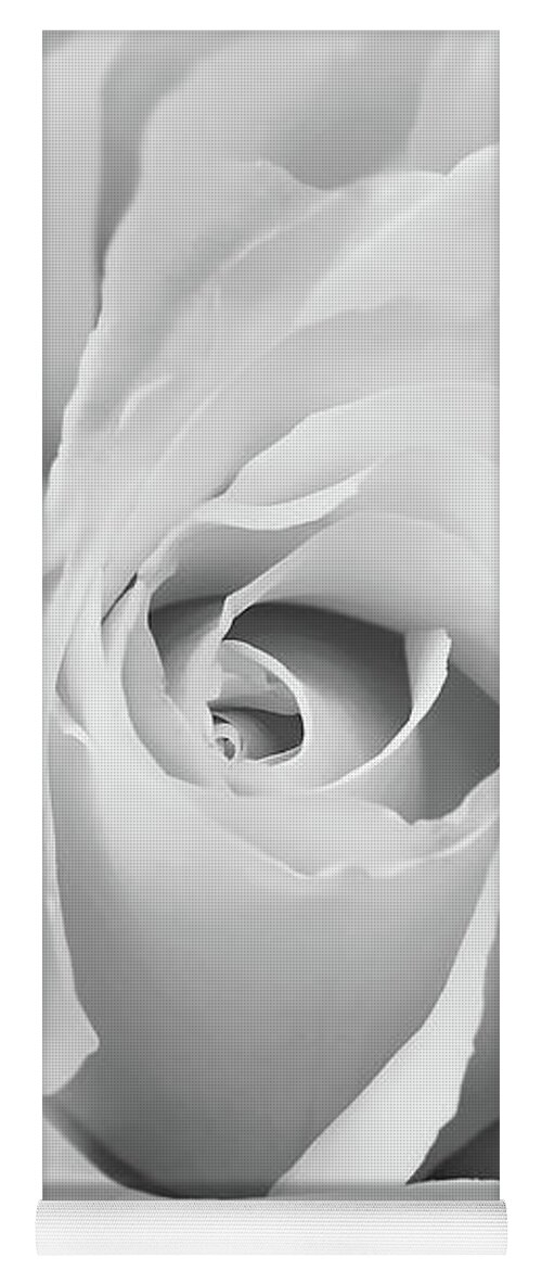 Rose Yoga Mat featuring the photograph White Rose Ruffles Monochrome by Jennie Marie Schell