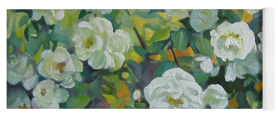 Roses Yoga Mat featuring the painting White roses by Elena Oleniuc
