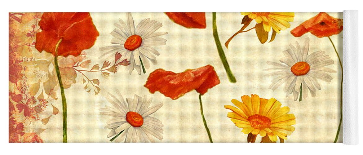 Wild Flowers Yoga Mat featuring the mixed media Wild Flowers Vintage by Angeles M Pomata