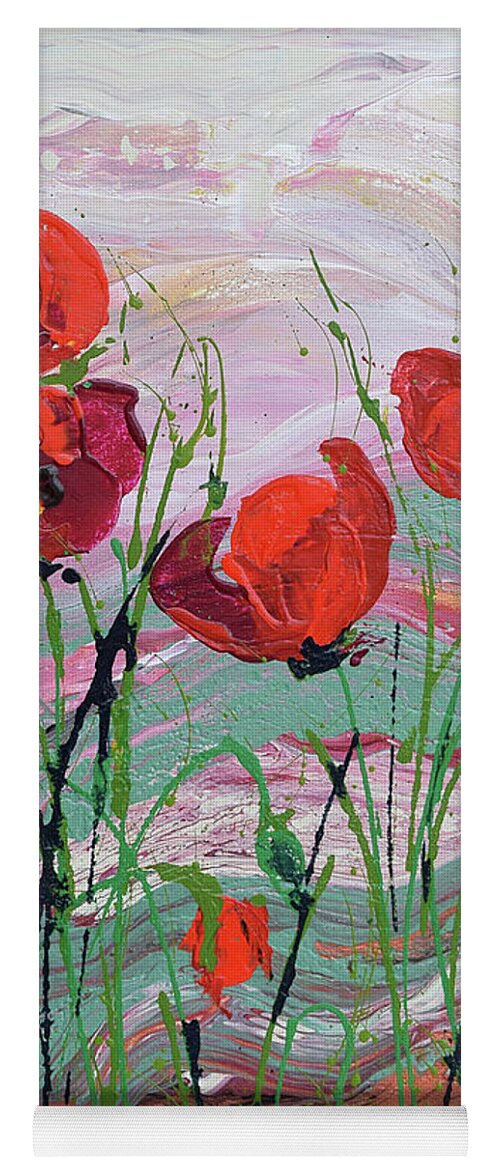 Wild Poppies - Triptych Yoga Mat featuring the painting Wild Poppies - 1 by Jyotika Shroff