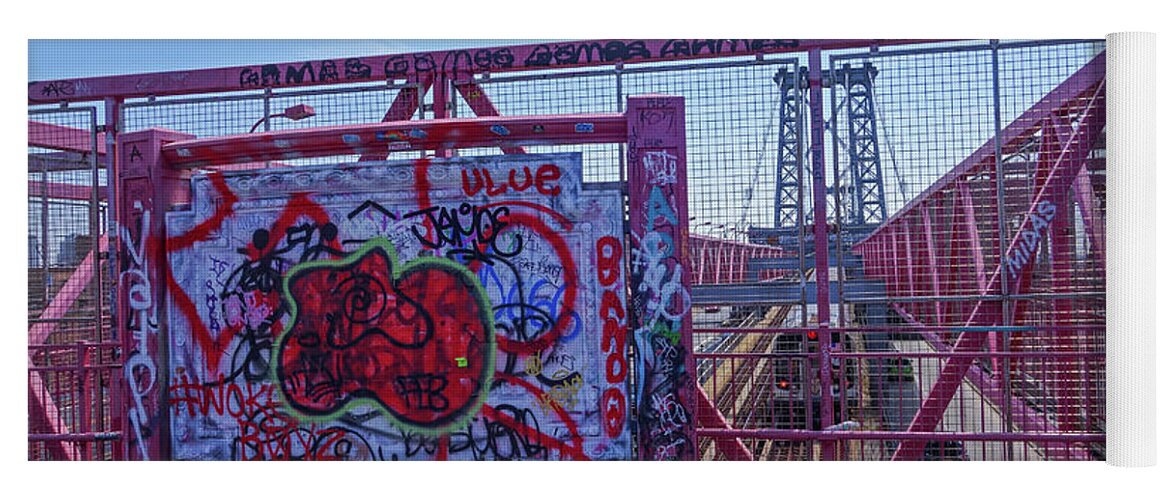 New York Yoga Mat featuring the photograph Williamsburg bridge graffiti by Toby McGuire