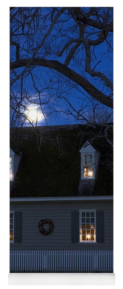 Colonial House Yoga Mat featuring the photograph Williamsburg House in Moonlight by Sally Weigand