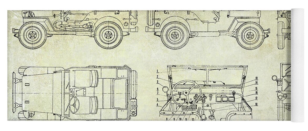Willys Yoga Mat featuring the photograph Willys Jeep Blueprint by Jon Neidert