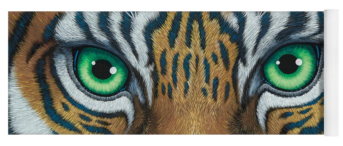 Tiger Yoga Mat featuring the painting Wils Eyes Tiger face by Tish Wynne