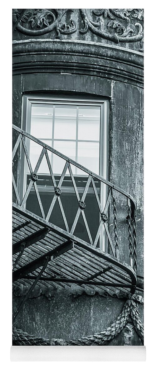 Fire Yoga Mat featuring the photograph Window escape BW by Jason Hughes