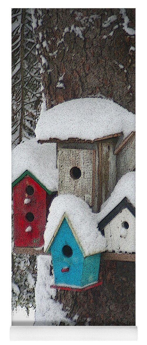 Winter Yoga Mat featuring the photograph Winter Birdhouses by Tim Nyberg