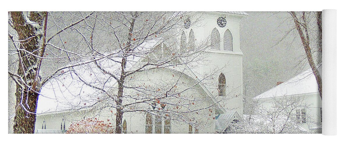 Winter Wonderland Yoga Mat featuring the photograph Winter by the Fairlee Church in Vermont by Nancy Griswold