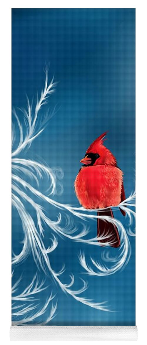 Bird Yoga Mat featuring the digital art Winter Cardinal by Norman Klein