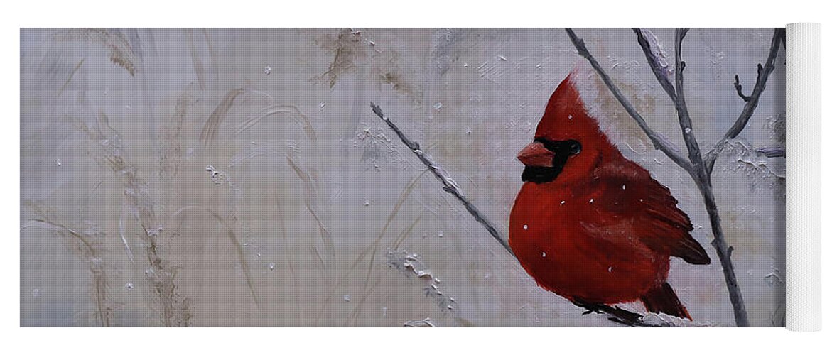 Cardinal Yoga Mat featuring the painting Winter Cardinal by Stephen Krieger