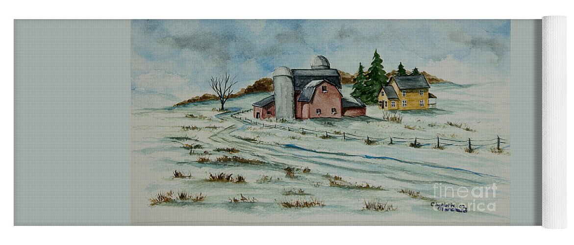 Winter Scene Paintings Yoga Mat featuring the painting Winter Down On The Farm by Charlotte Blanchard