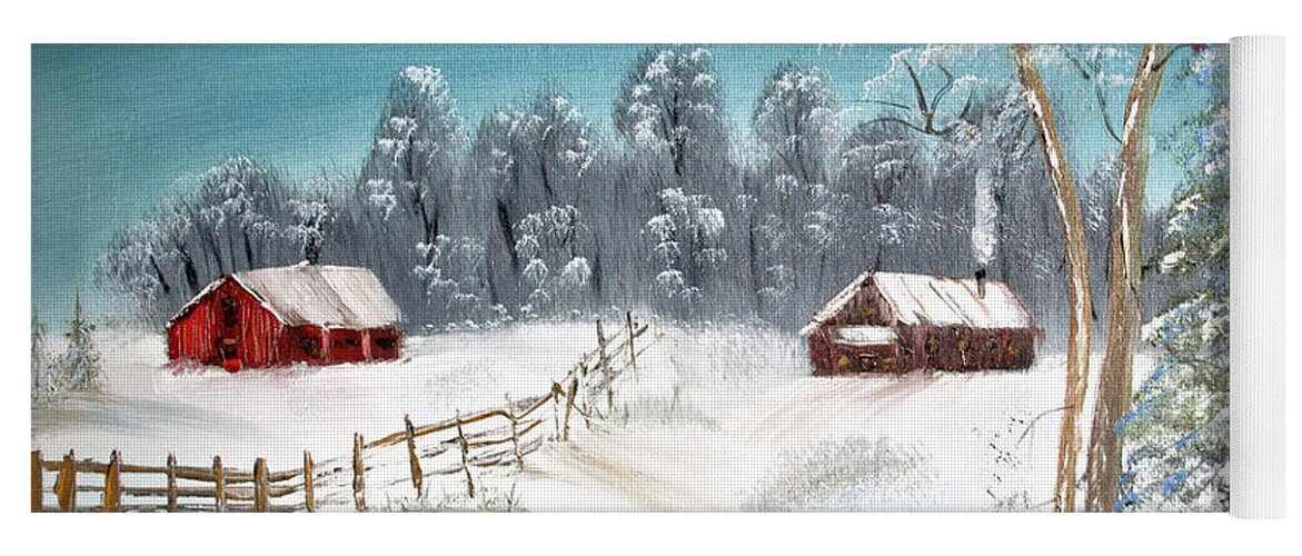 Oil On Canvas Yoga Mat featuring the painting Winter Farm by Joseph Summa