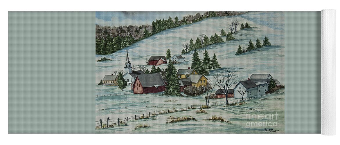 Winter Scene Paintings Yoga Mat featuring the painting Winter In East Chatham Vermont by Charlotte Blanchard