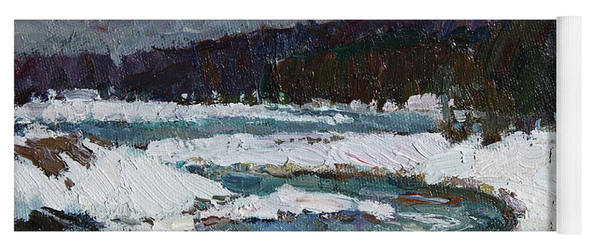 Winter Yoga Mat featuring the painting Winter river by Juliya Zhukova