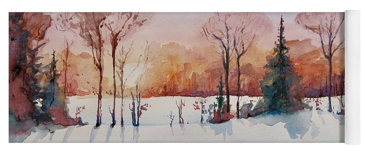 Painting Yoga Mat featuring the painting Winter Sunrise by Geni Gorani