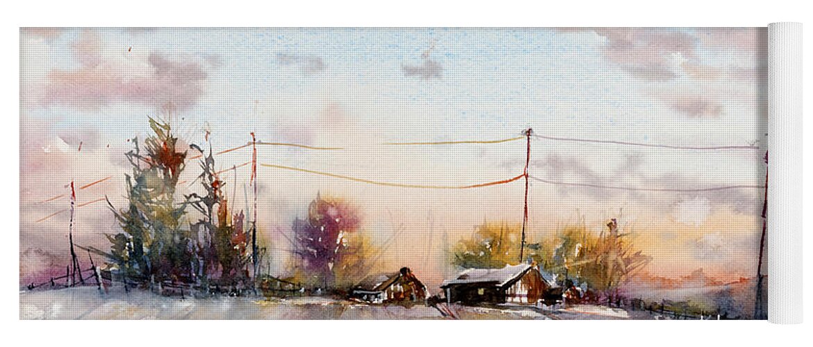 Watercolor Yoga Mat featuring the painting Winter Sunrise on the Lane by Judith Levins